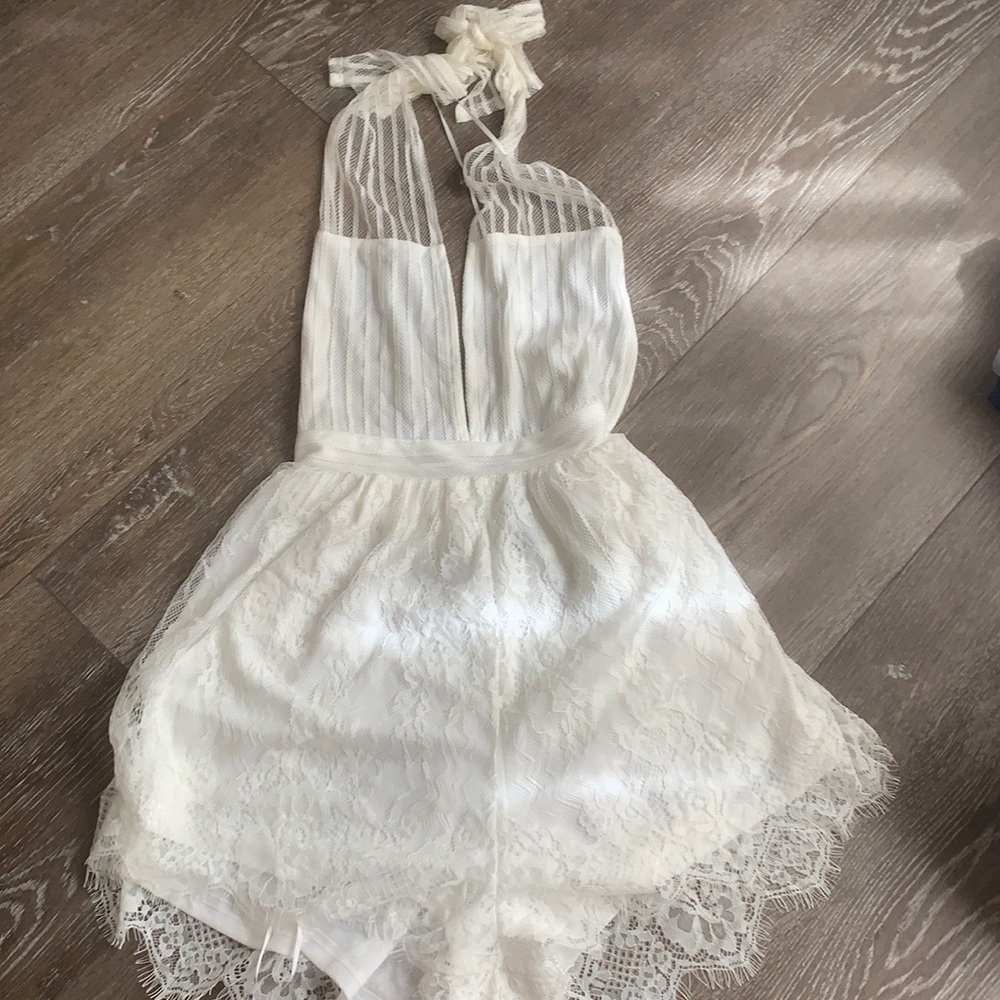White Lace Halter Romper NWOT